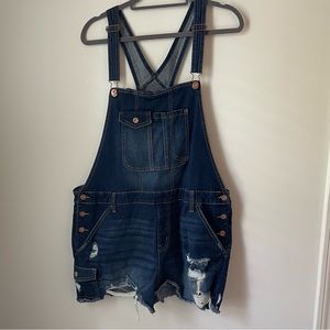 Distressed Short Overalls